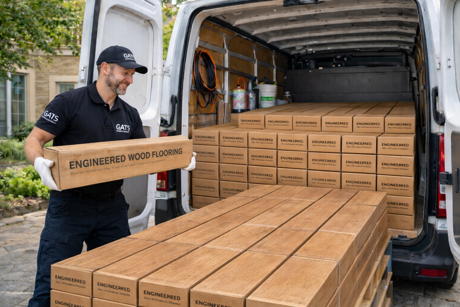 Delivery driver with van and flooring